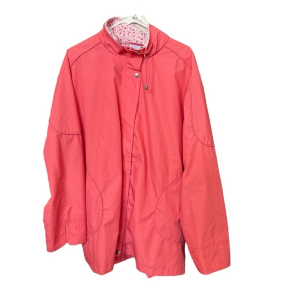 Blair Water Resistant Rain Jacket Coral Floral Trim XL 1X